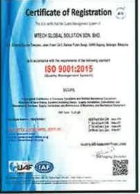 ISO 9001:2015 registration certificate
